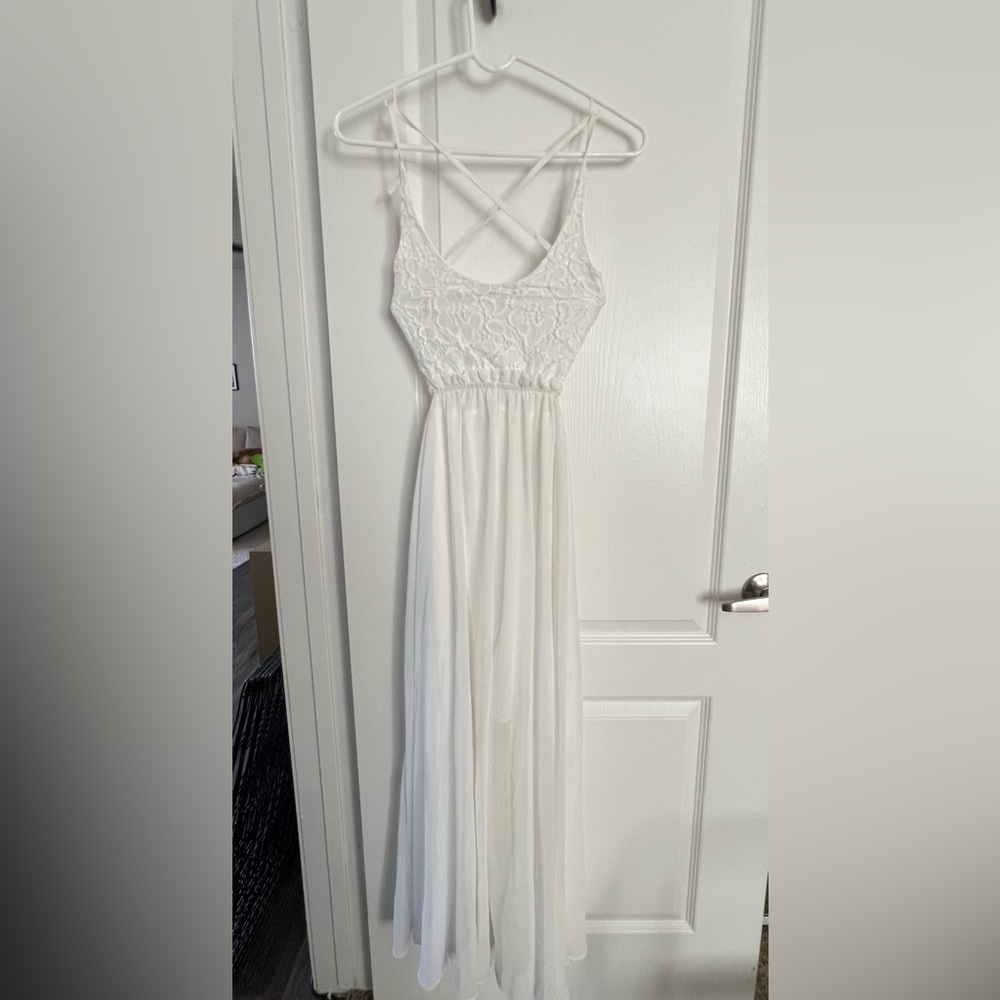 White backless maxi dress